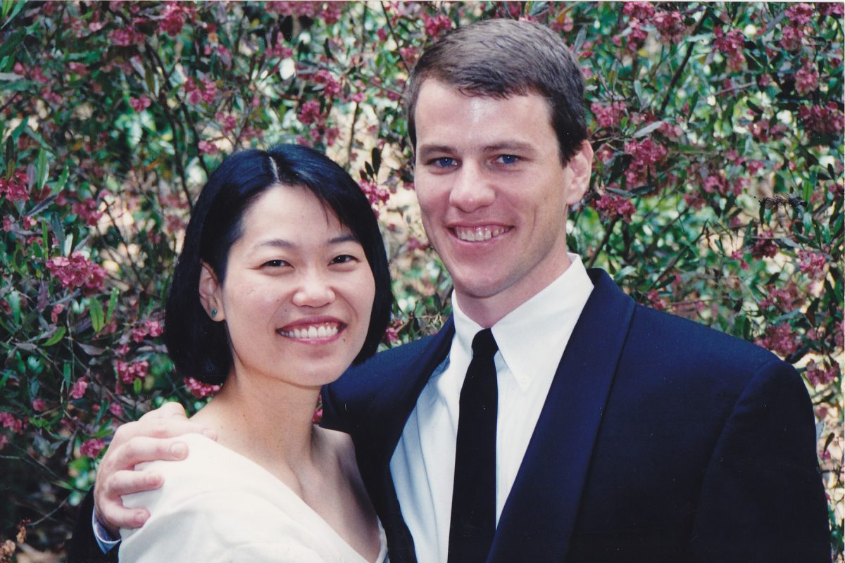 WEDDING BELLS: Above, history and social science instructor Tom Millar and College Counseling Assistant Eunice Ahn smile on their wedding day. Photo courtesy of Eunice Ahn