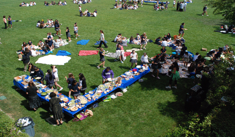All-School Council hosts school-wide potluck on Booth Field. Photo by Isabel.
