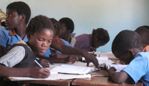 HARD AT WORK: Students at Chimoza School in Zambia prepare for class. Photo contributed by Laurie Brown.