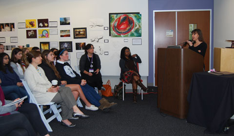 Lynsey Addario presents her photographs to the Marlborough community. Photo by Caroline '13. 