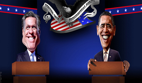 Obama vs. Romney. photo by Flickr user DonkeyHotey