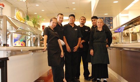 The Café M staff, from left to right: Nora Saldivar, Antonio Cendejas, José Luis Morales, Angel Guerro, Carlos Rossel and Julia Prado. Photo by Kayleigh '18 / Staff Photographer