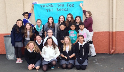 The seventh graders personally delivered boxes of books to 24th Street Elementary School. Photo courtesy of Miranda Payne.