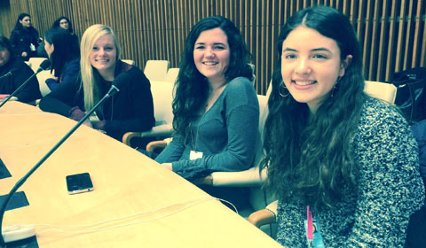 Sloane 14, Ali 14 and Isabel 14 attended a U.N. summit on womens rights. 