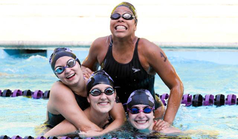 Swimmers Zoah 16, Claire 14, Jaylen 14, Christina 14 in Caldwell Pool before a meet.
Photo Courtesy of Chris Colthart
