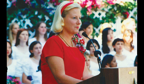 Wagner speaks at a Marlborough graduation. I hope that graduates from Marlborough...will be the noblest people they can be, Wagner said. Photo from the Marlborough Archives.