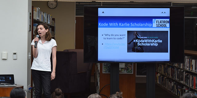 Bea Jones '16 shares about her summer coding program with the Upper School students. Photo by Natalie '16