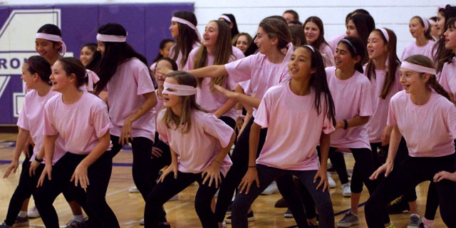 7th grade students dance in the lip-sync competition during 2014-2015 Spirit Week. Photo by Chris Colthart. 
