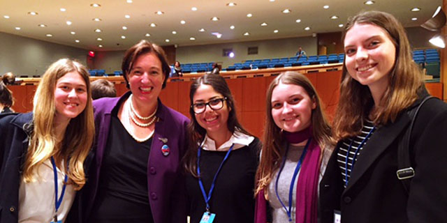 Courtesy of Cathy Atwell Girls Go Global members traveled to the United Nations in March.