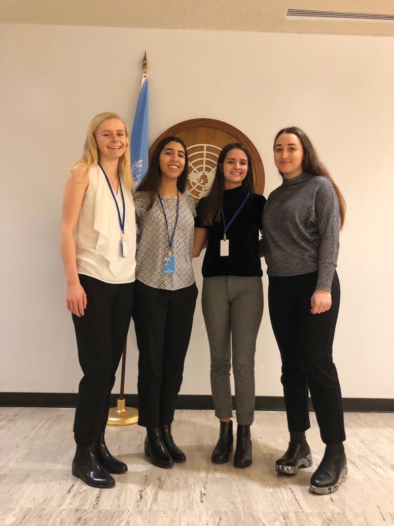 12th graders Anna ’19, Sophia ’19, Rami ’19 and Dorrit ’19 attend the UN Commision on the Status on Women last Fall. Courtesy of Rami 19