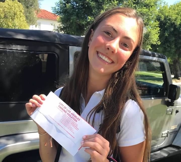 Catherine 21 with her first parking ticket in LA.