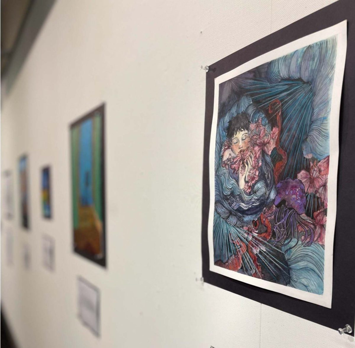 Cruz’s installation, “Floating Piece,” hangs in Marlborough’s Seaver Gallery at the “In the Stillness of Remembering” show from Monday, Oct. 11 to Friday, Nov. 5 alongside the work of other student artists.
