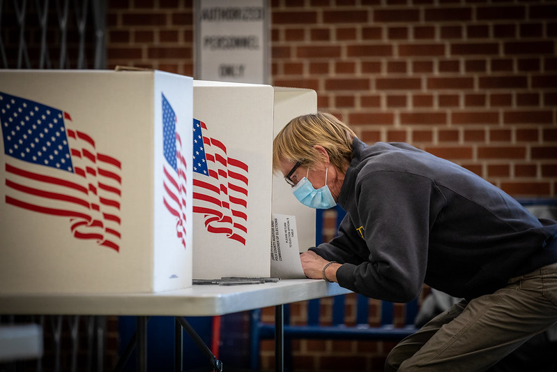 Voters in Des Moines, Iowa precincts 43, 61 and 62 cast their ballots at Roosevelt High School in 2020.
