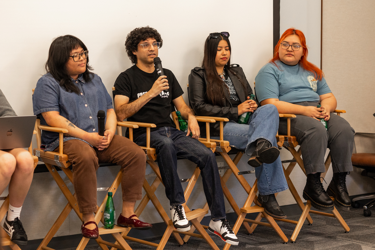 From left to right, LA TACO staffers Julianne Le, Ivan Fernandez, Aisha Wallace-Palomares and Alejandra Cid.