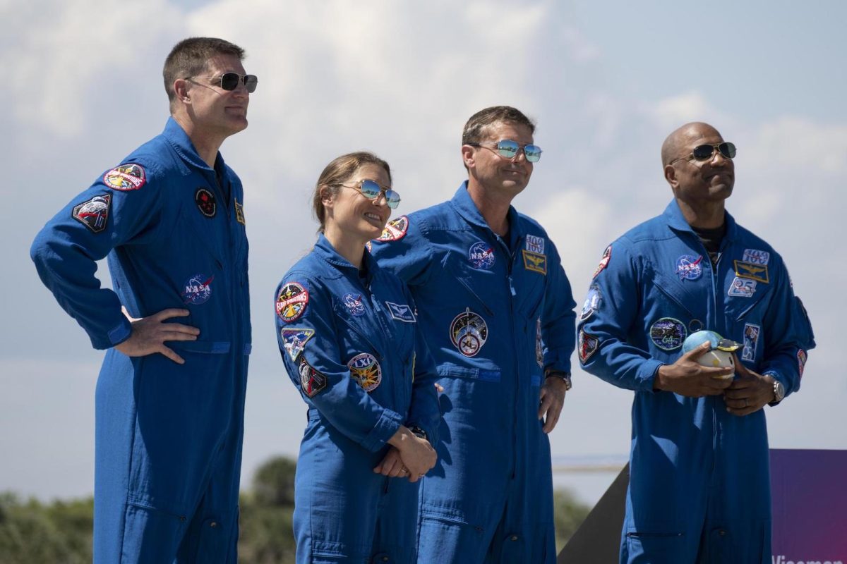 The Artemis II astronauts arrive at NASA’s Kennedy Space Center in Florida on March 27. From left to right, Jeremy Hansen, Christina Koch, Reid Wiseman and Victor Glover.