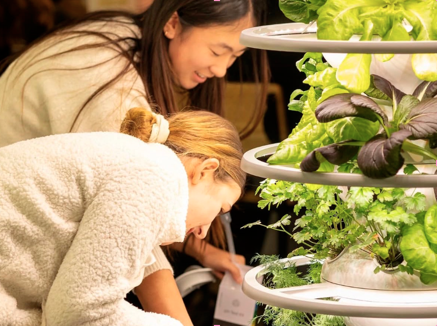 Nina and Brooke prep hydroponic garden